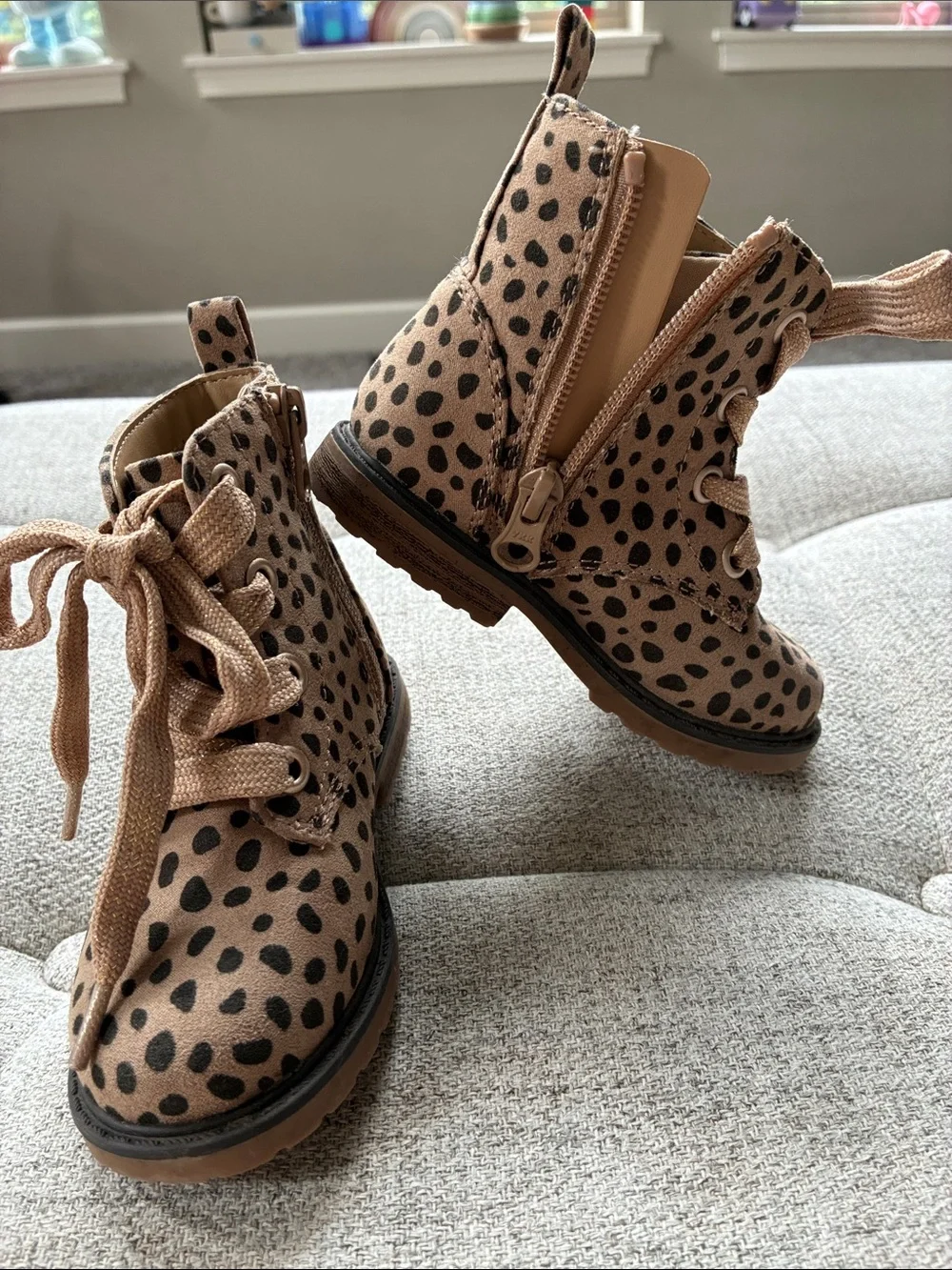 Cat & Jack Tan Leopard-Print Lace-Up Kids Ankle Boots